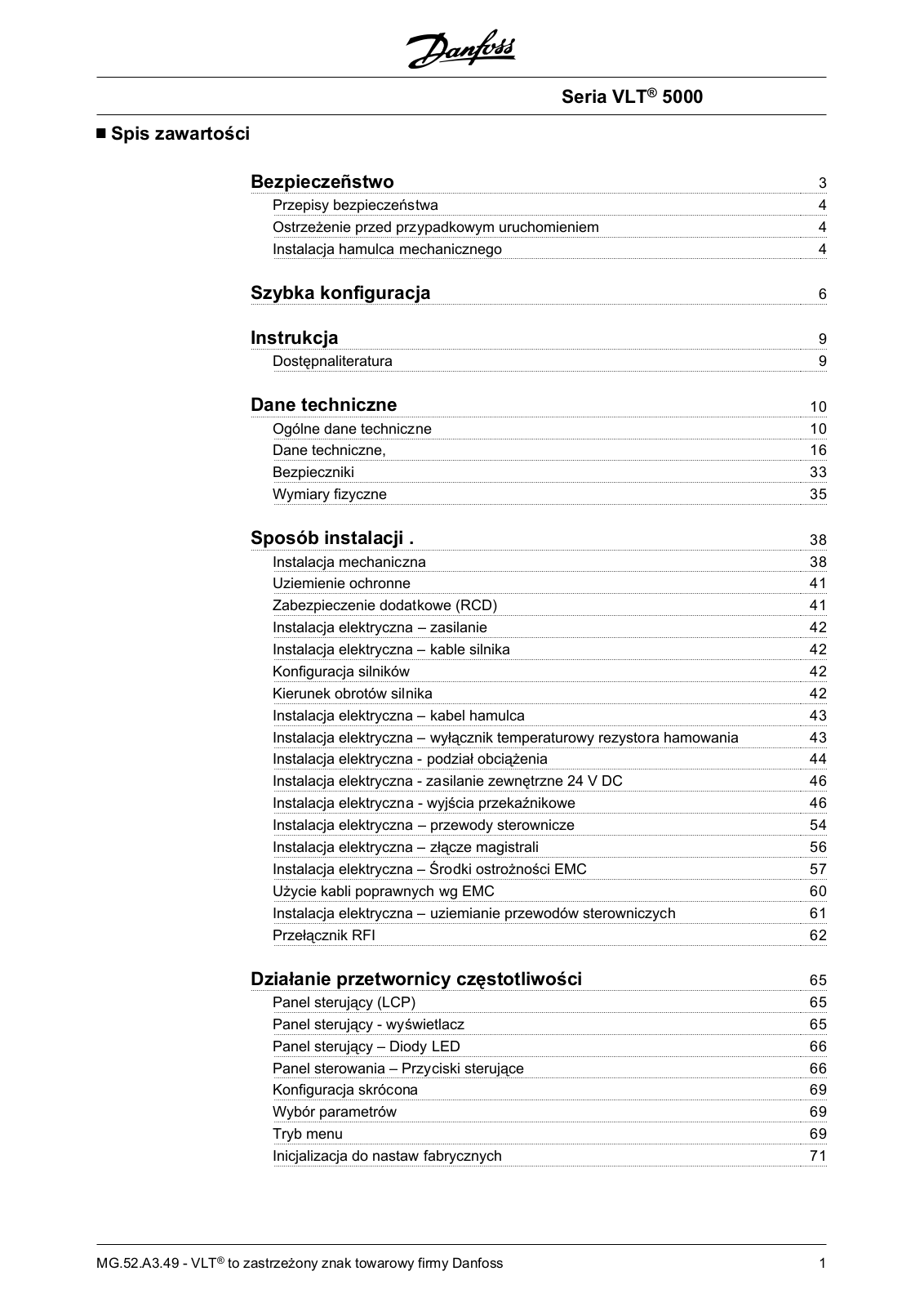 Danfoss VLT 5000 Operating guide