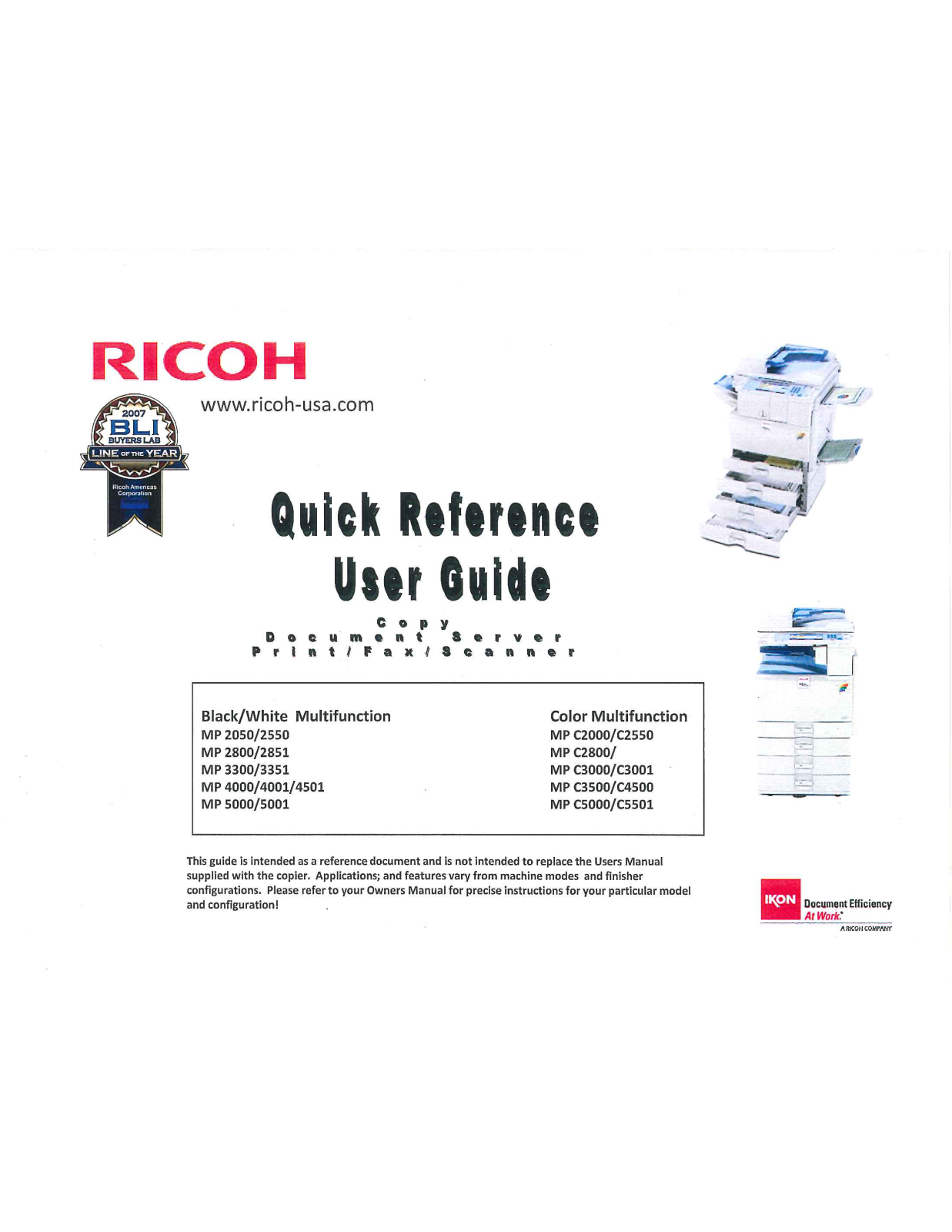 Ricoh MP 3351 Reference Guide