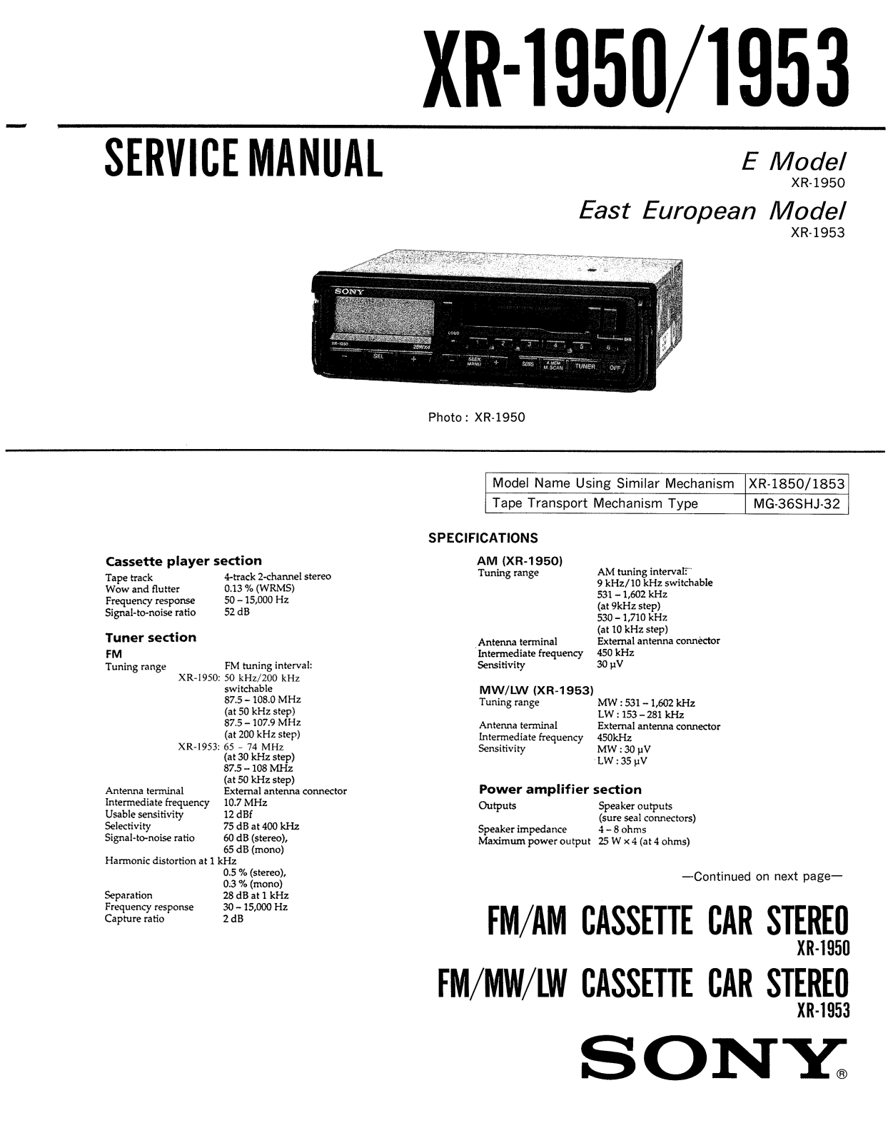 Sony XR-1953 Service manual