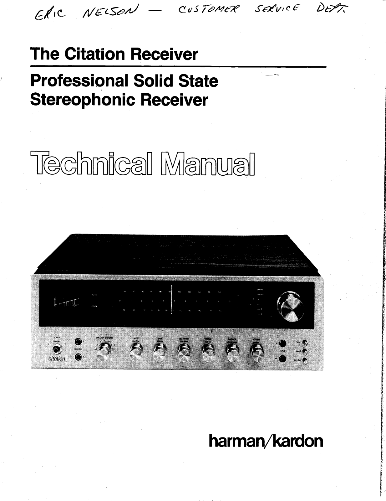 Harman Kardon Citation Receiver Service manual