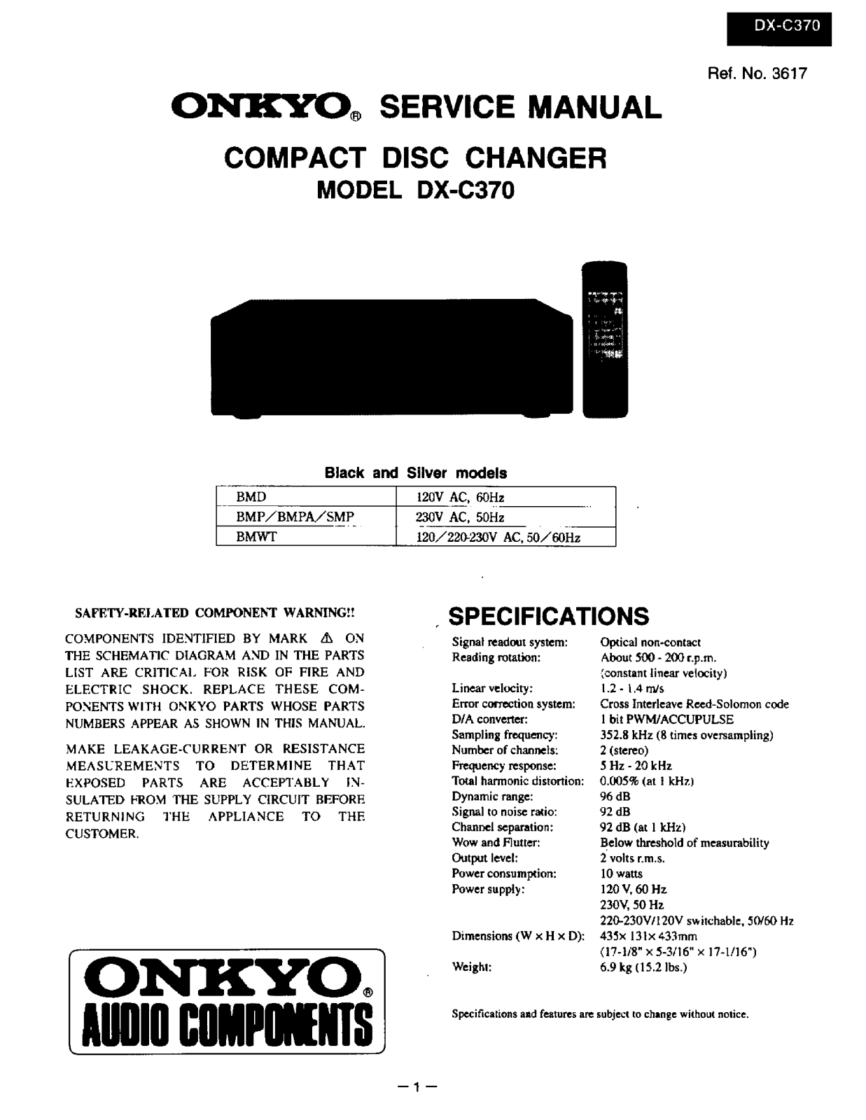 Onkyo DXC-370 Service Manual