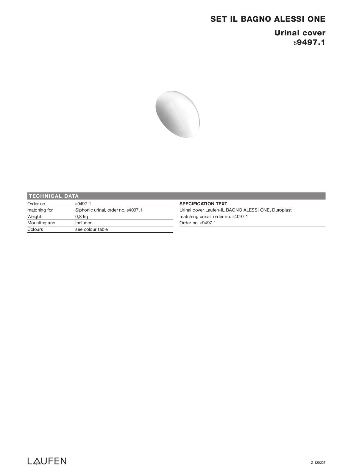 Laufen 8.9497.1 Datasheet