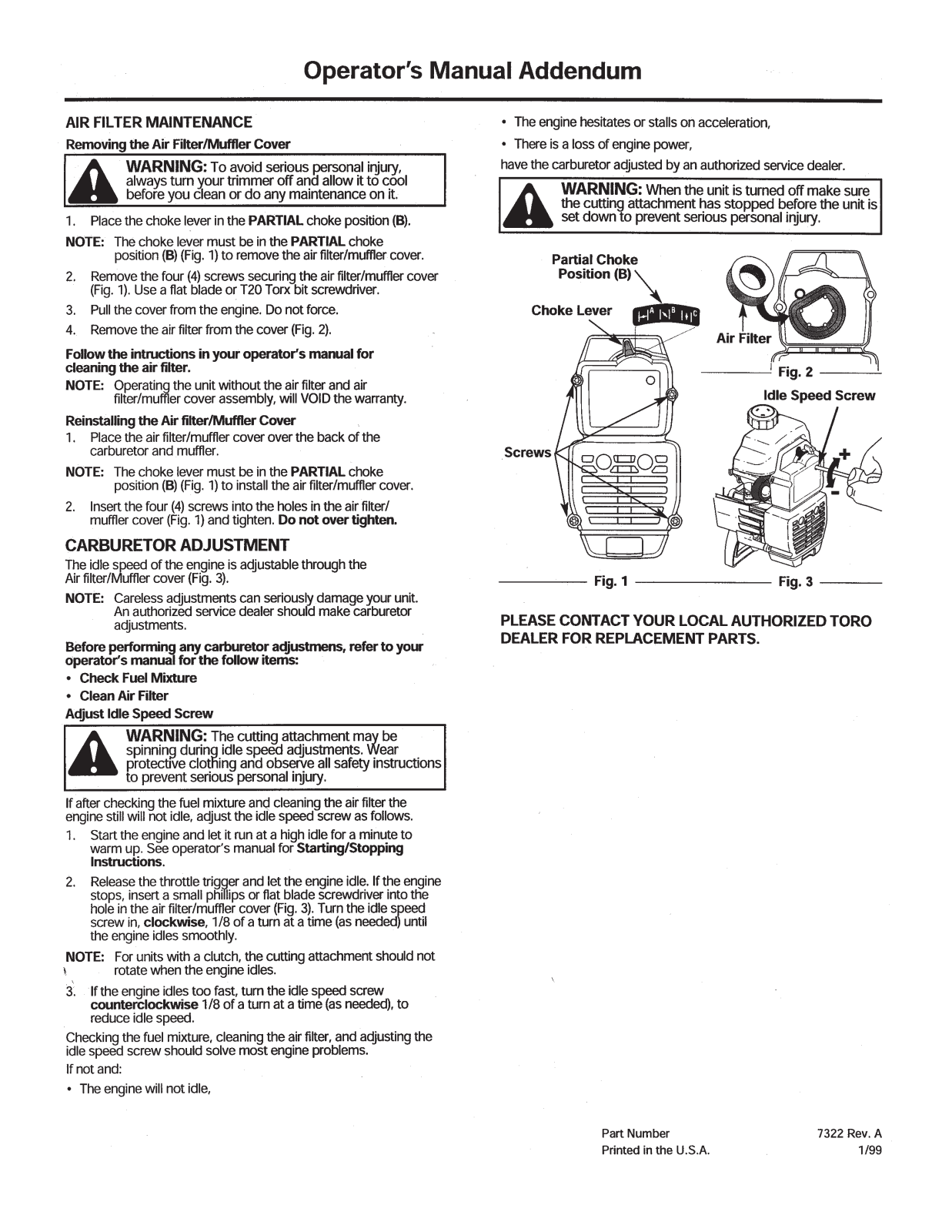 Toro 51903, 51906, 51908 Addendum