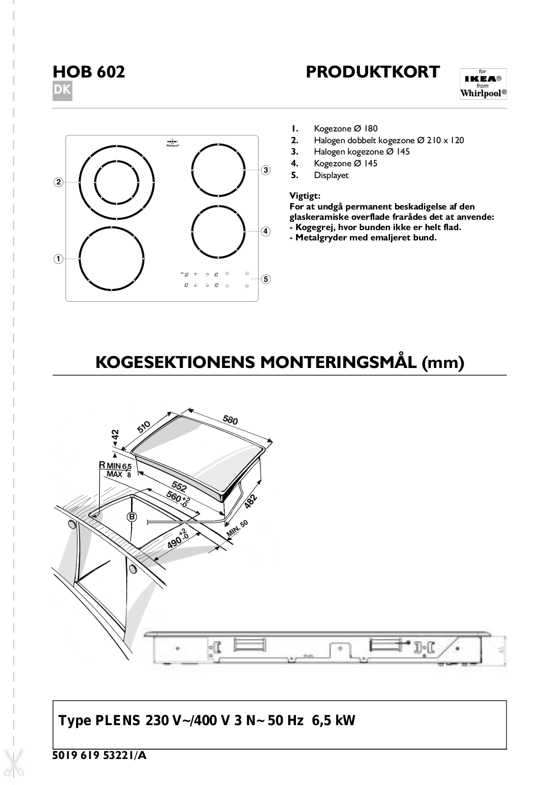 Whirlpool HOB 602 S INSTRUCTION FOR USE