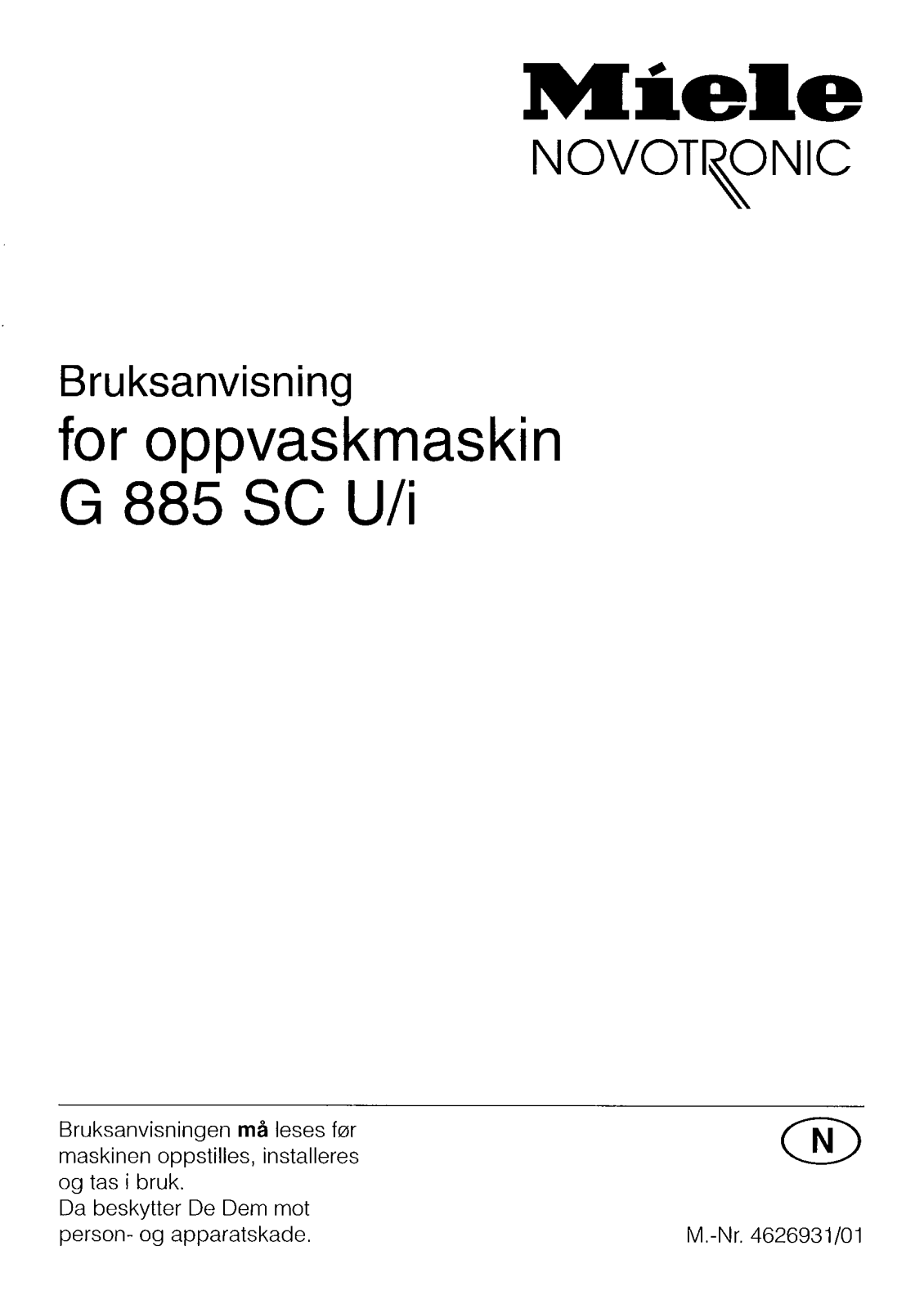 Miele G 885 SCI, G 885 SCU User manual