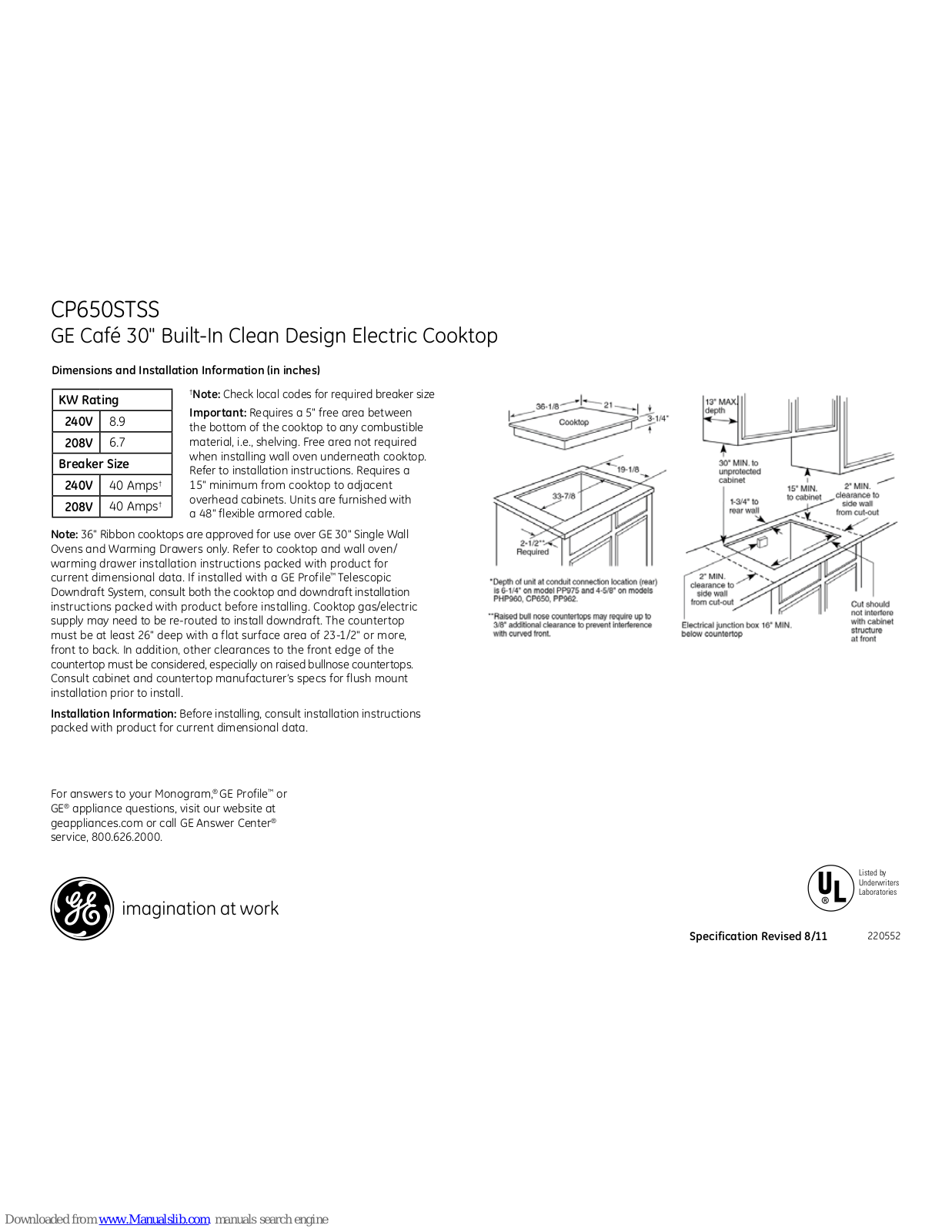 GE Cafe CP650STSS Dimensions And Installation Information