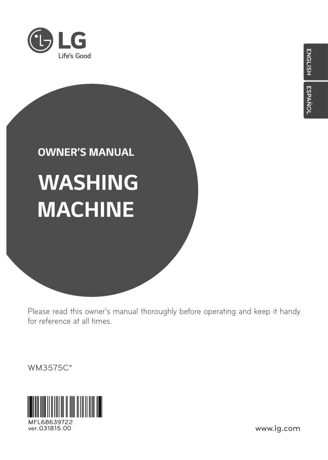 LG WM3575CW/01, WM3575CW/00, WM3575CV/01, WM3575CV/00 Owner’s Manual