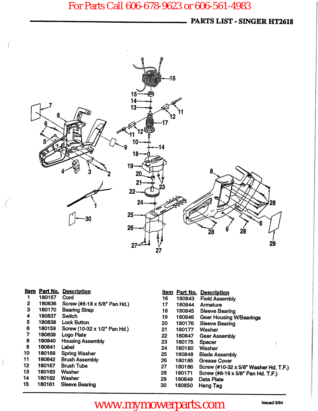 IDC Turf TB3000 Parts List