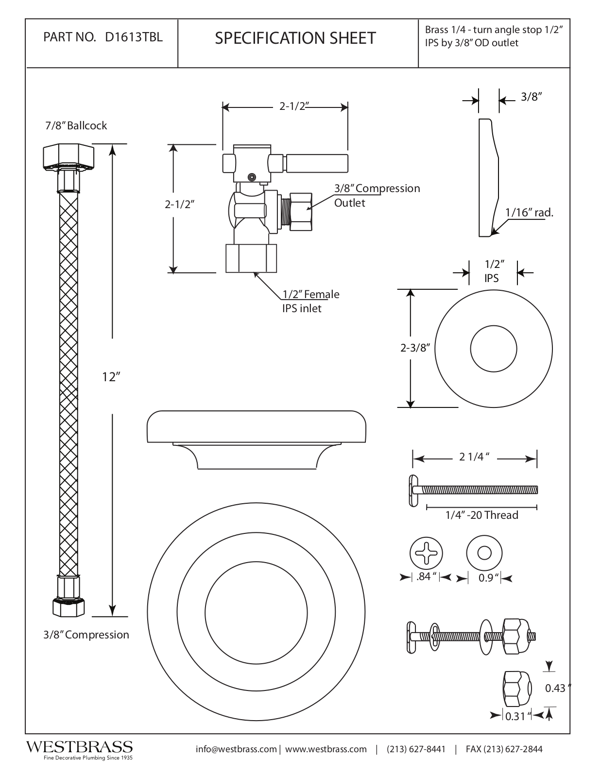 Westbrass WTB1152 Specifications & Dimensions - ManualMachine.com