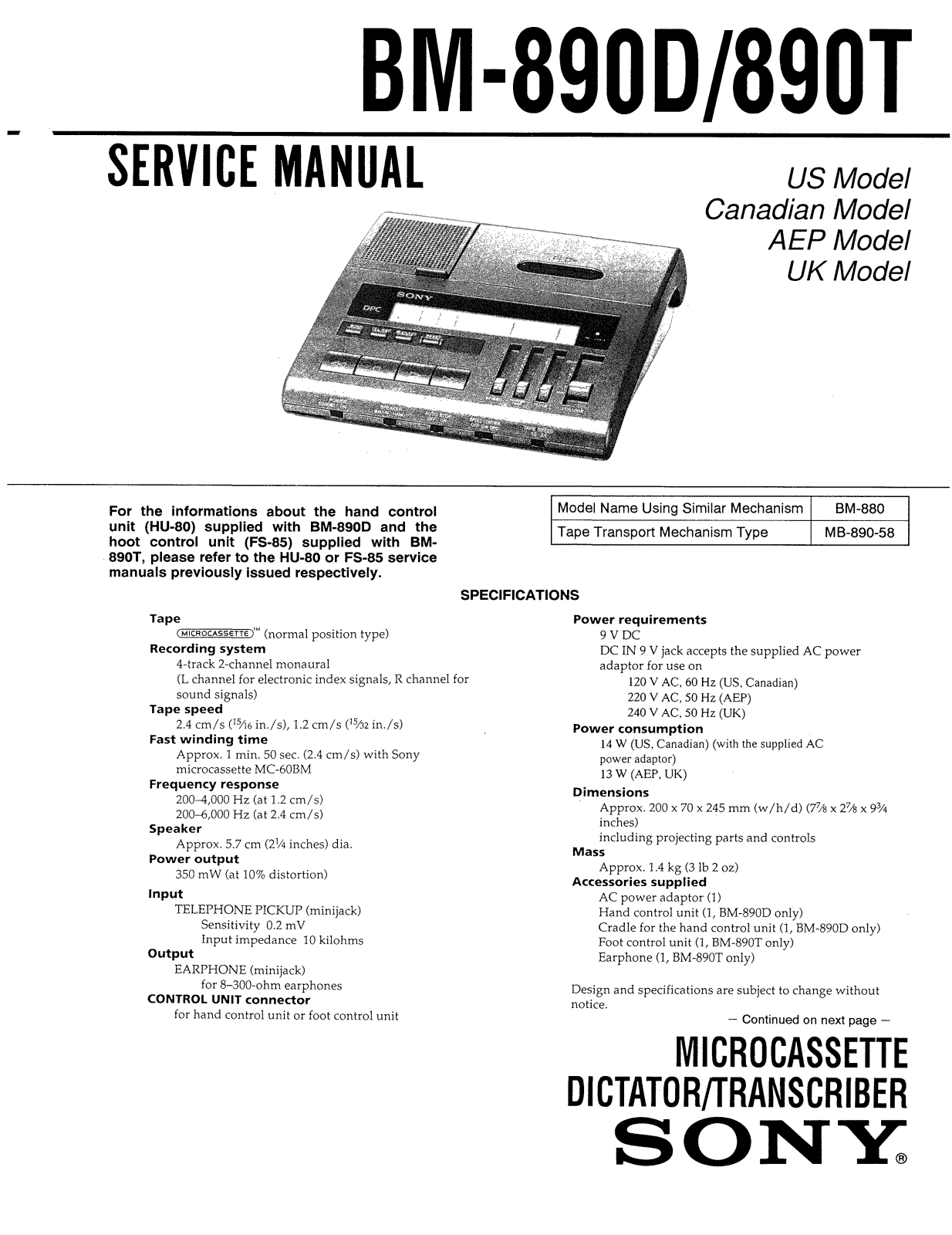 Sony BM-890-D, BM-890-T Service manual