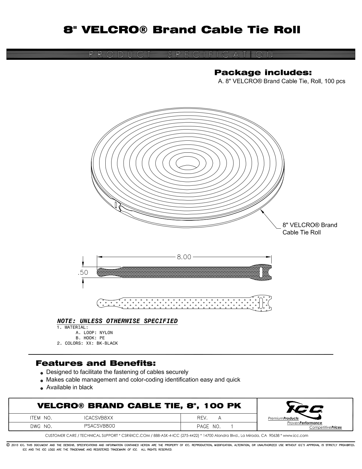 ICC ICACSVB8BK Specsheet