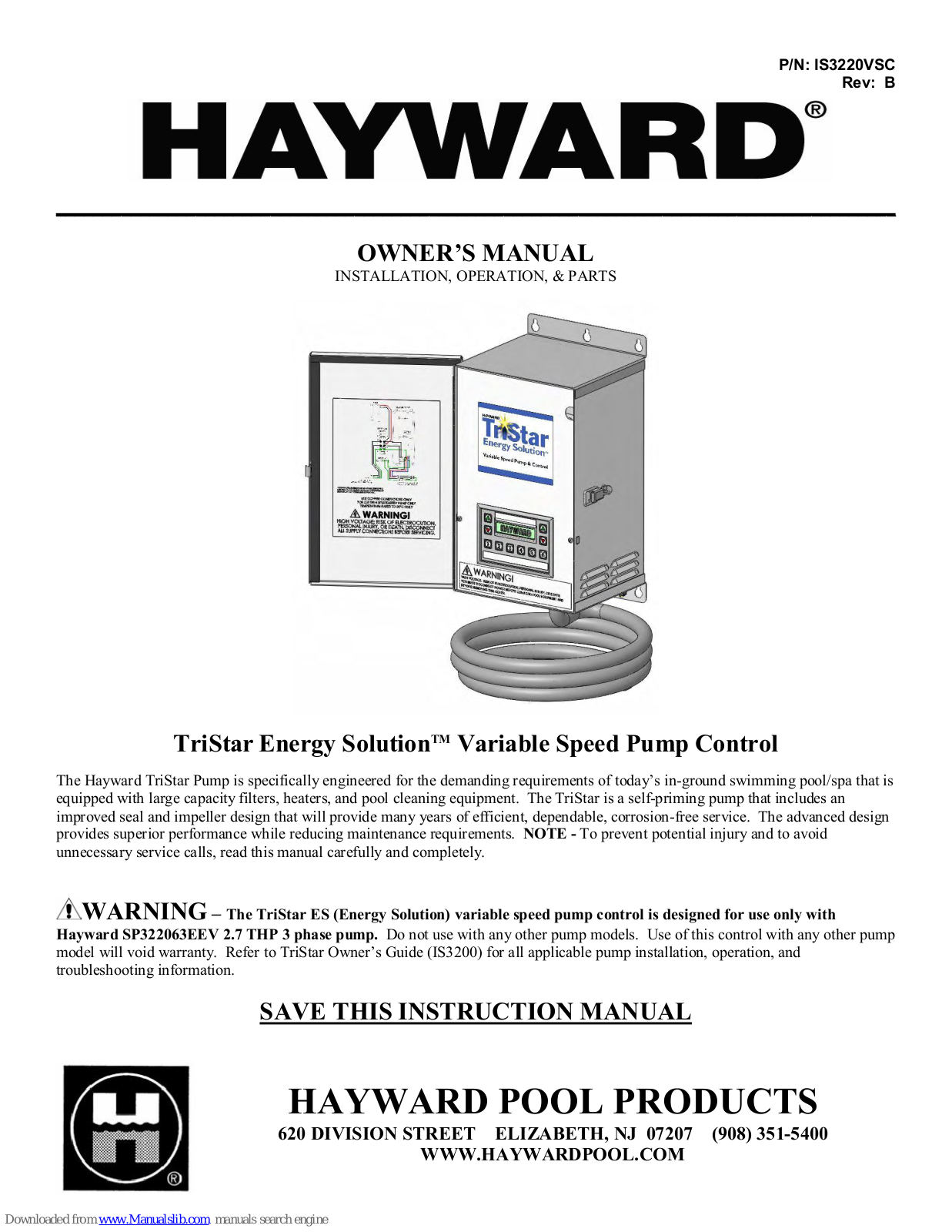 Hayward TriStar SP322063EEV Owner's Manual