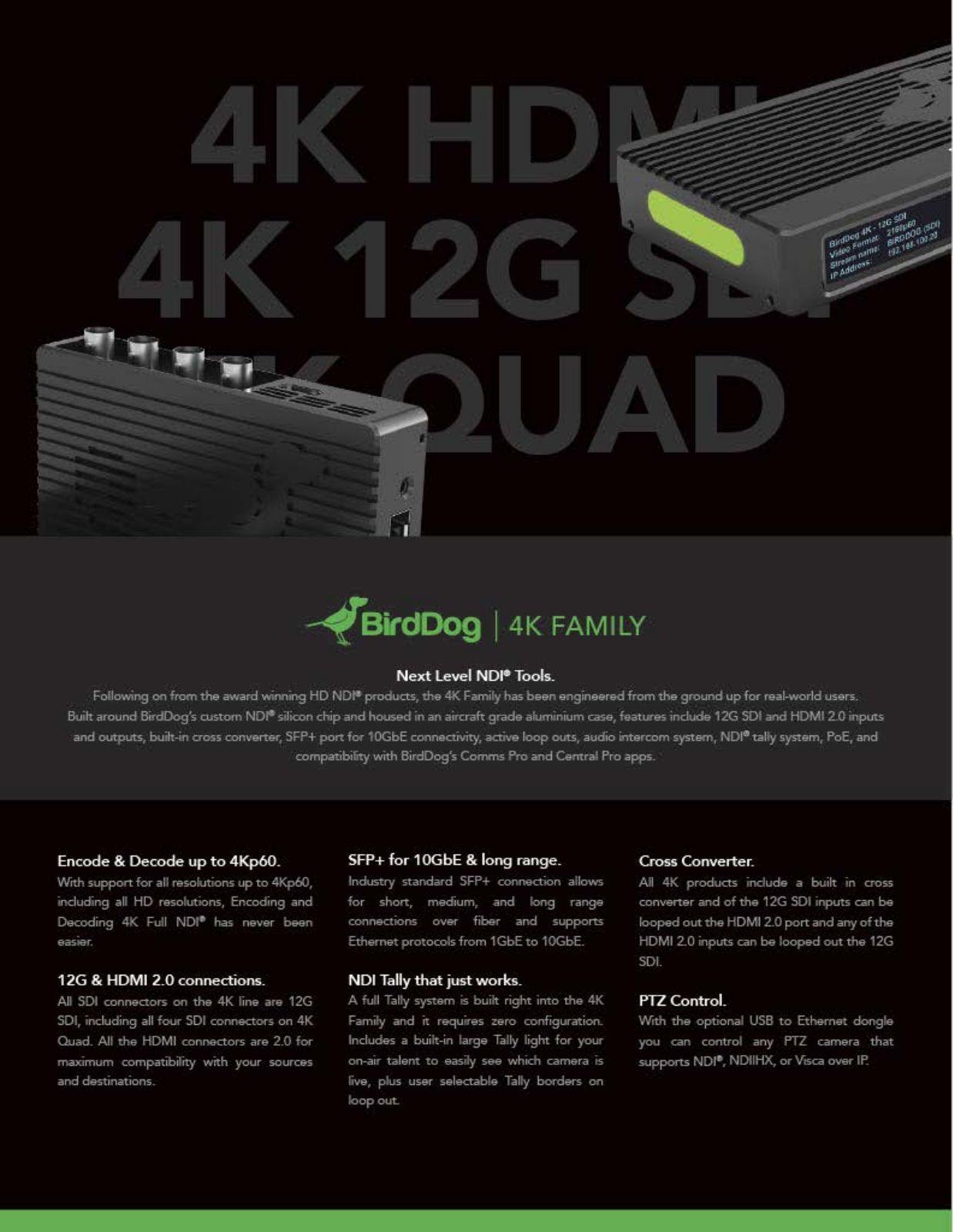 BirdDog 4KHDMI, 4KSDI Datasheet