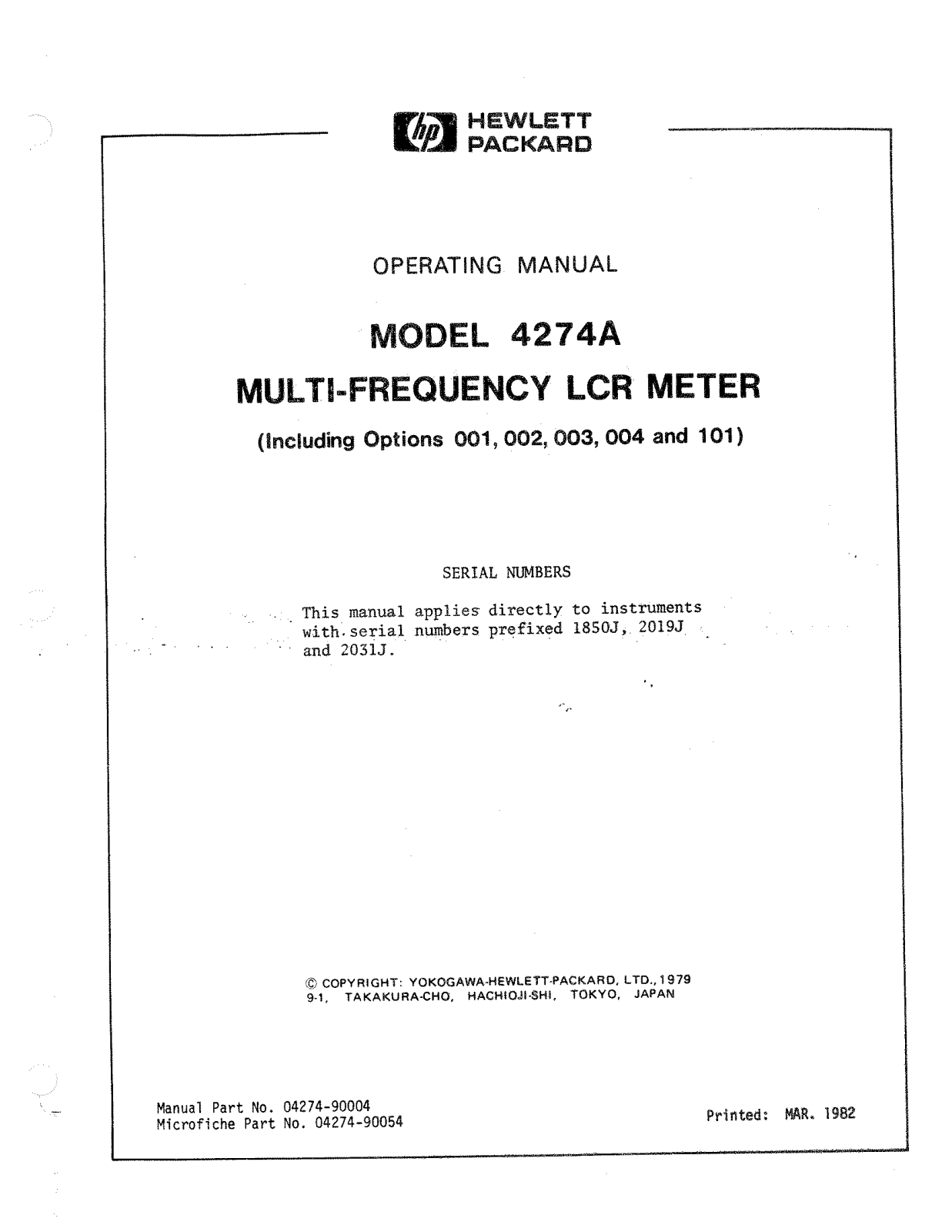 HP (Hewlett-Packard) 4274A User Manual