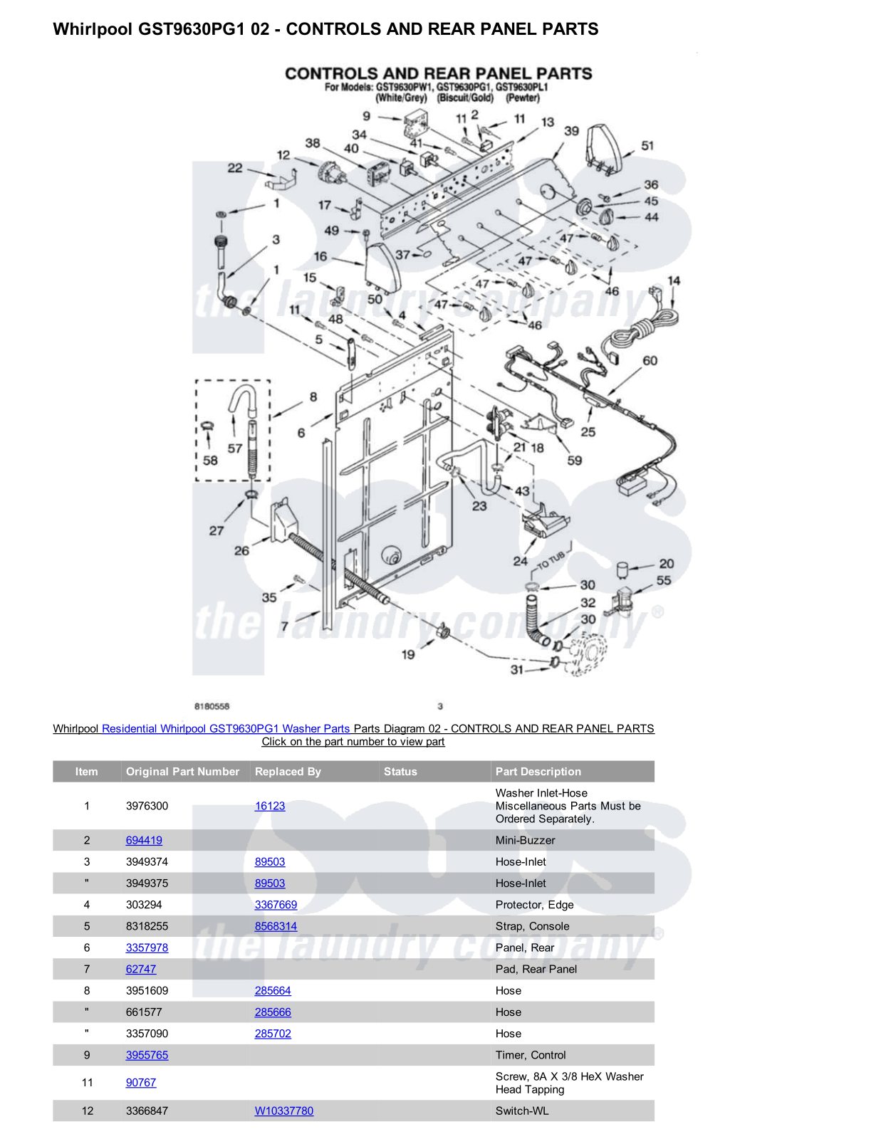 Whirlpool GST9630PG1 Parts Diagram