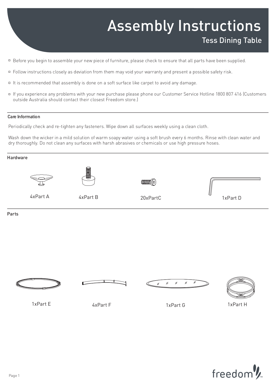 Freedom Tess Dining Table Assembly Instruction - ManualMachine.com