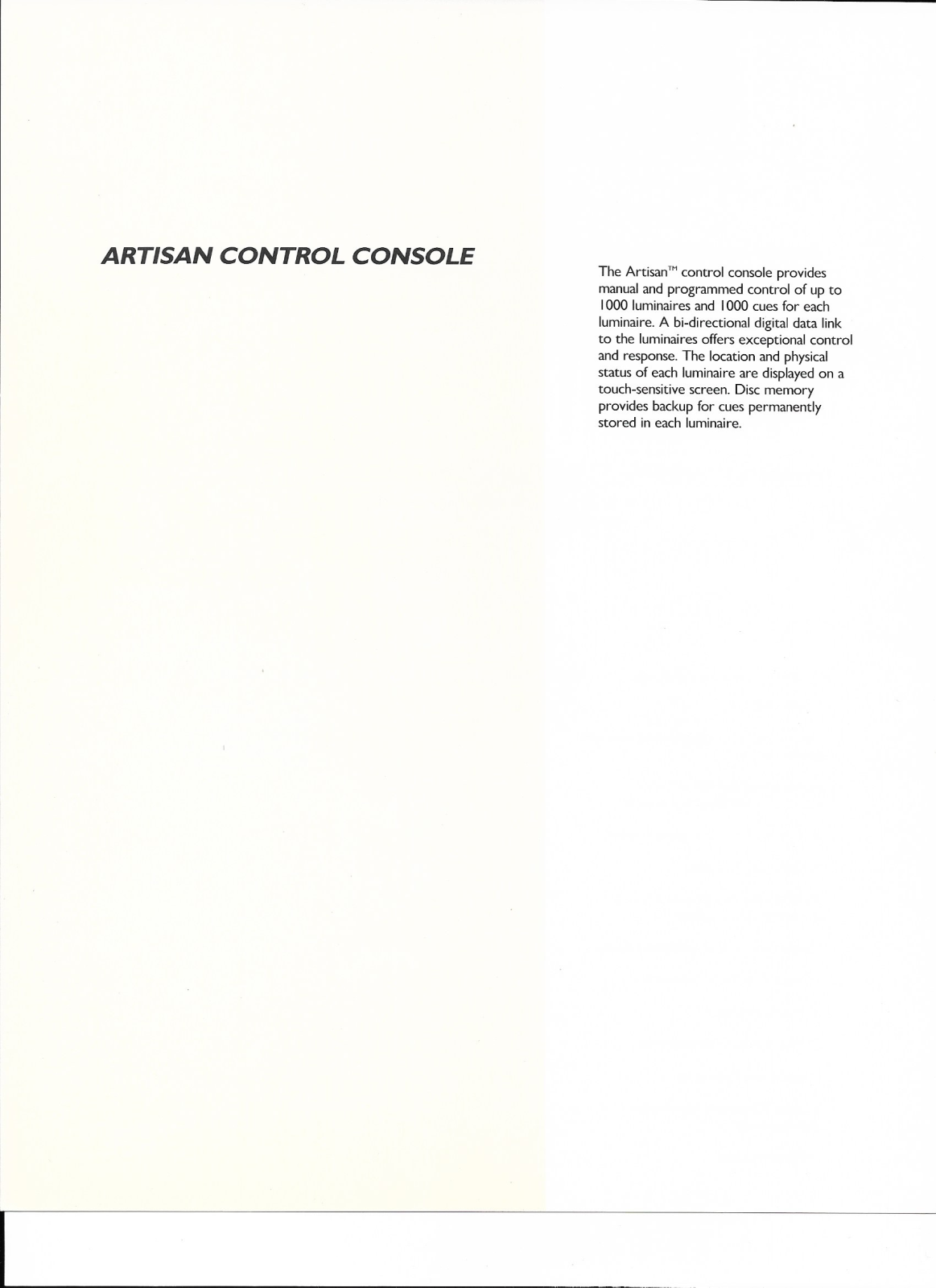 Vari*Lite Artisan Control Console Datasheet - ManualMachine.com