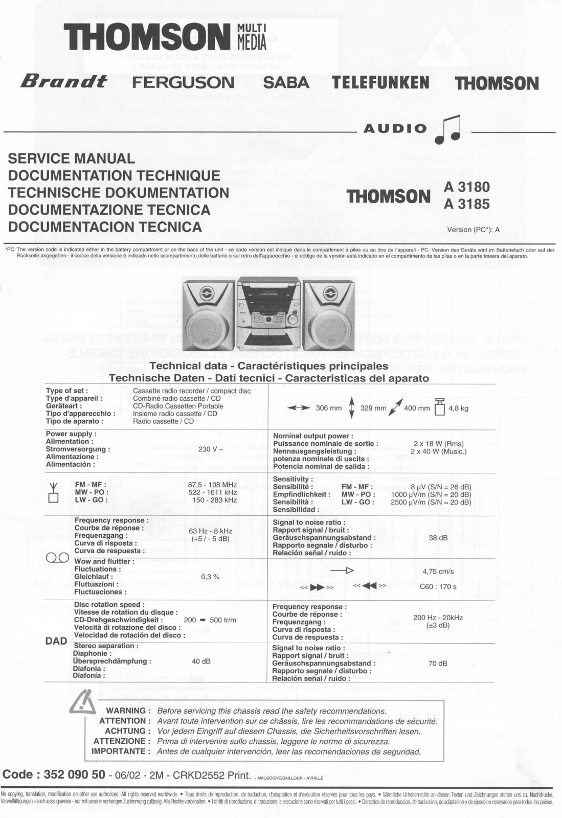 Thomson A-3180, A-3185 Service manual