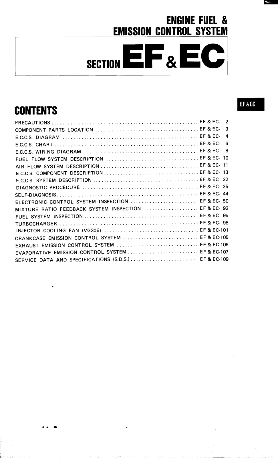 Nissan 300zx Engine Fuel Emission Control System EF EC 1986 Owner's Manual