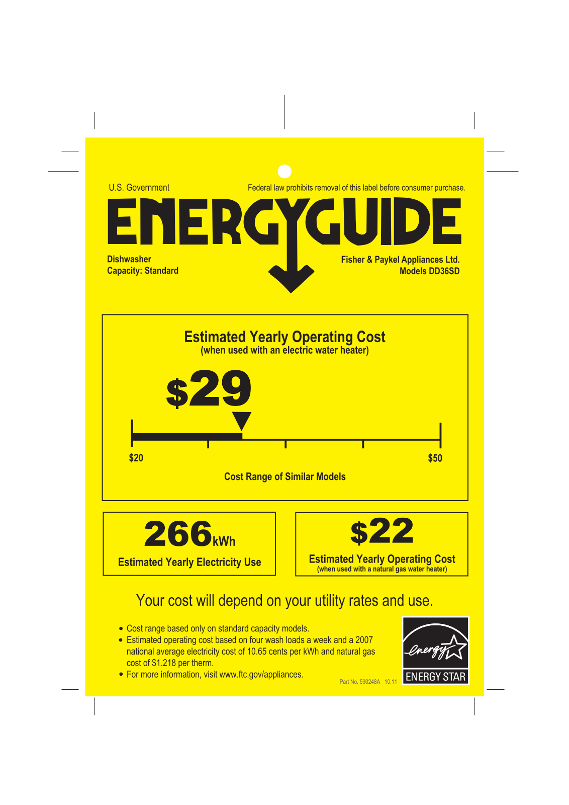 Fisher & Paykel DD36SDFTX2 Energy Guide