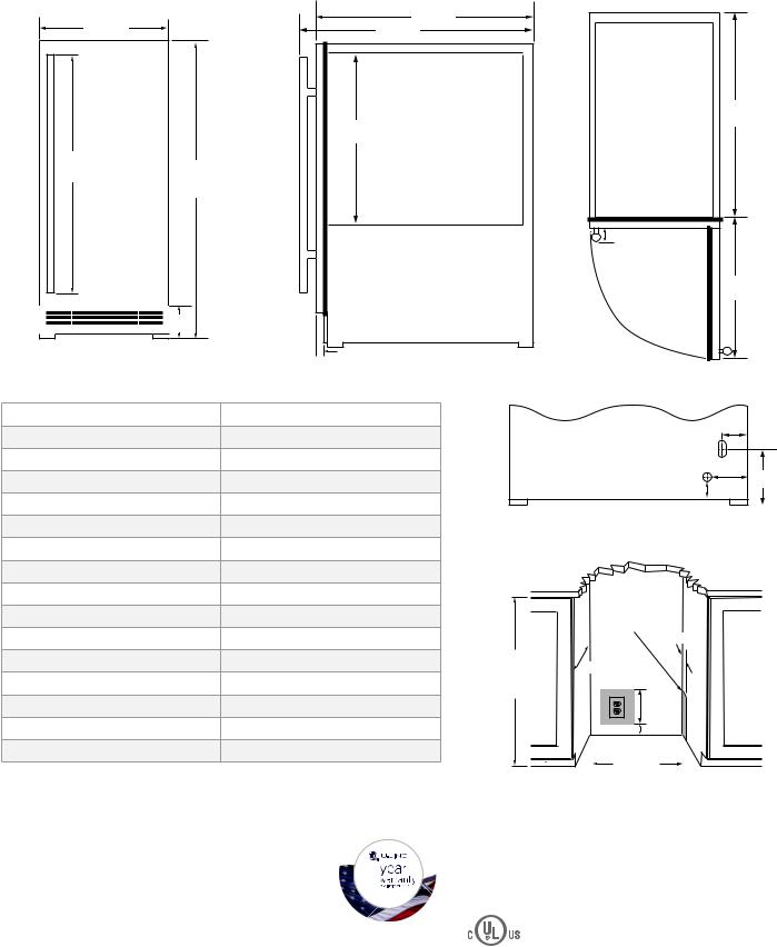 U-Line UHCR115-SS01A, UHCR115-BS01A, UHCR115-WS01A, UHCR115-IS01A Specification Sheet