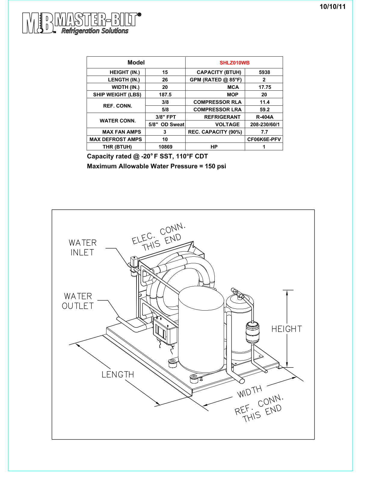 Master-Bilt SHLZ010WB User Manual