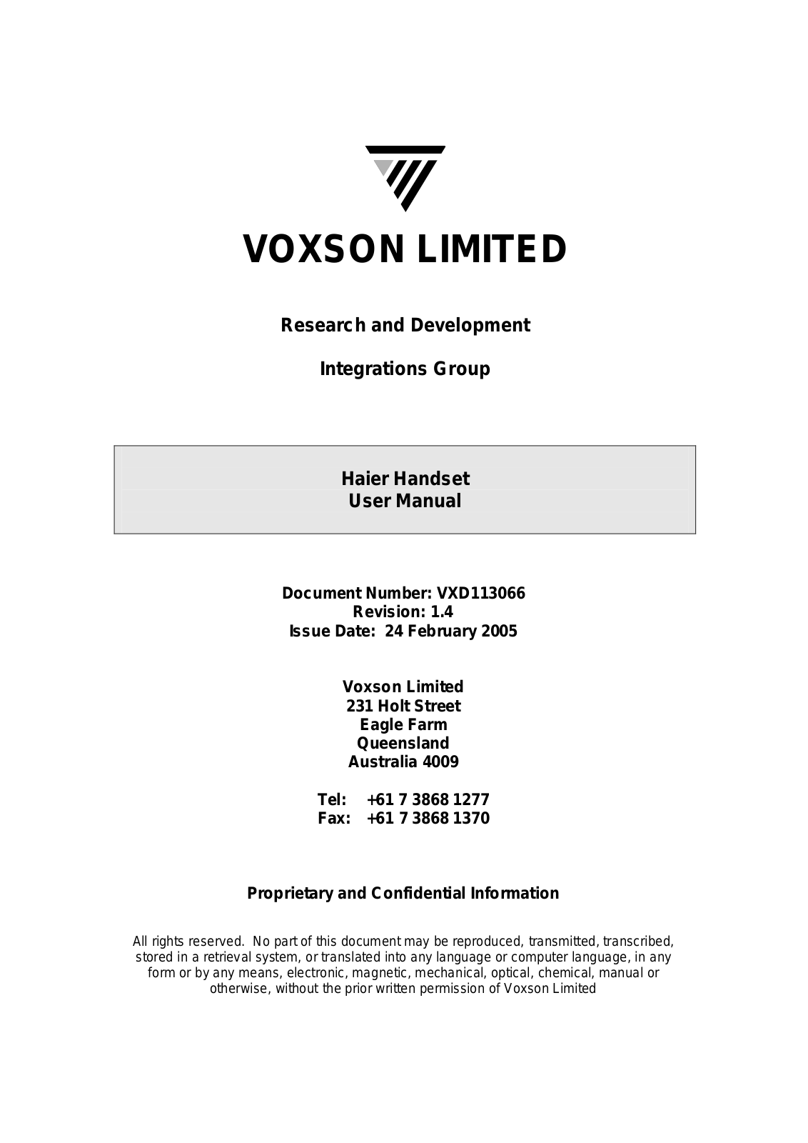 Voxson VX750 Users Manual