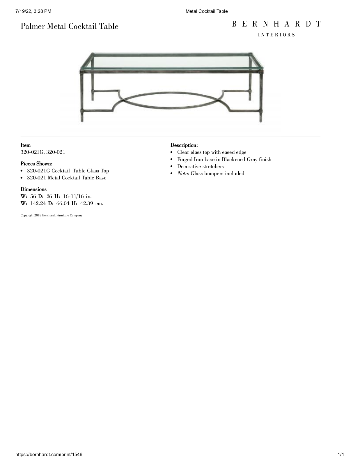 Bernhardt BHT13292 Specifications - ManualMachine.com