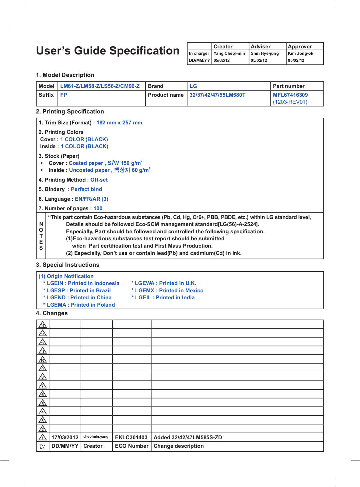 LG 32LM3400 User manual