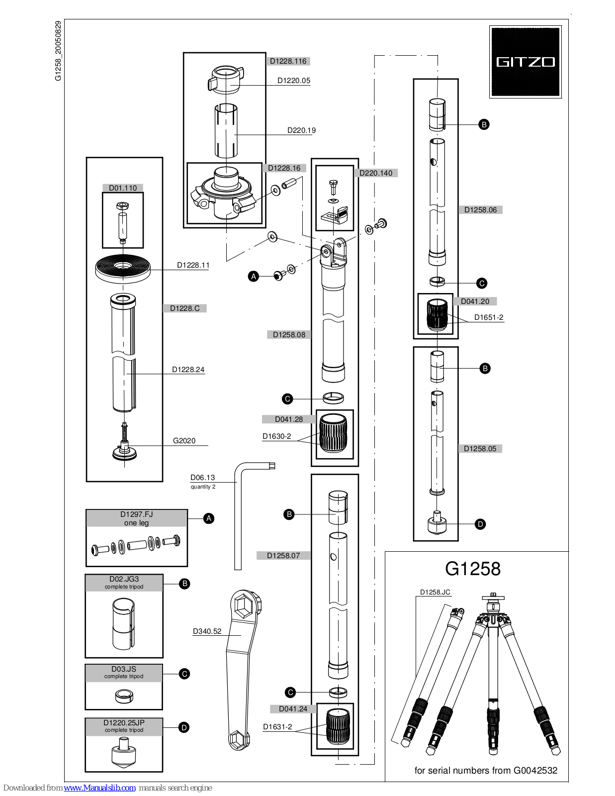 Gitzo Mountaineer Series 2 Reporter G1258 G1258 G1258, 2 G1258 G1258 G1258 Parts List