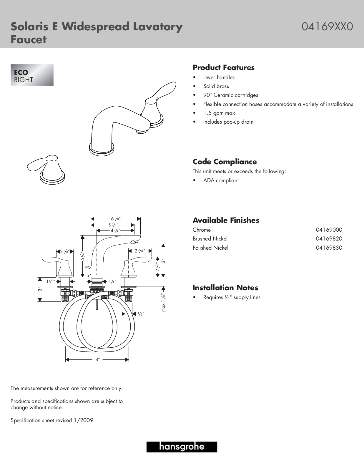 Hans Grohe 04169XX0 User Manual