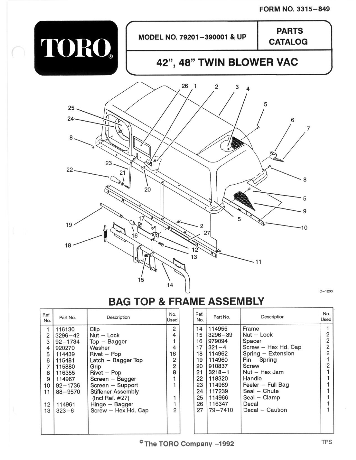 Toro 79201 Parts Catalogue