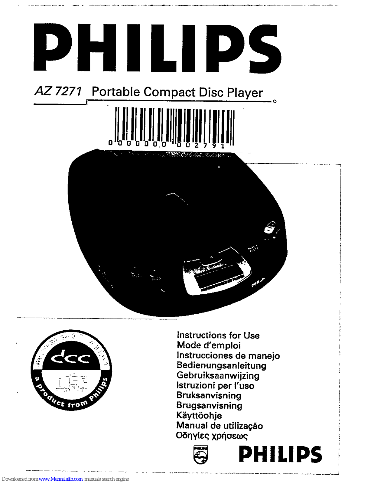 Philips AZ7271 - Cd Personal, AZ 7271 Instructions For Use Manual