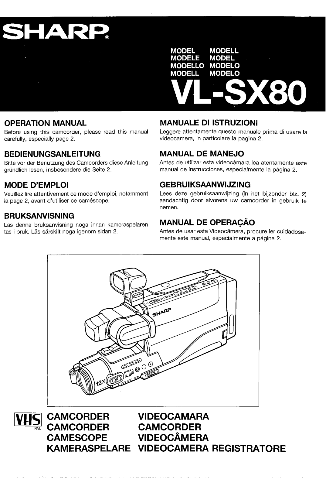 Sharp VL-SX80 Operating Instruction