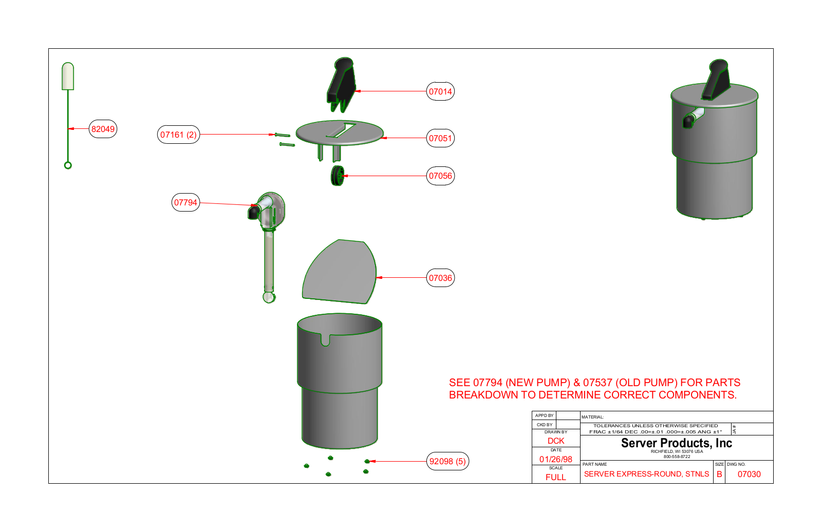 Server 07030 PARTS LIST