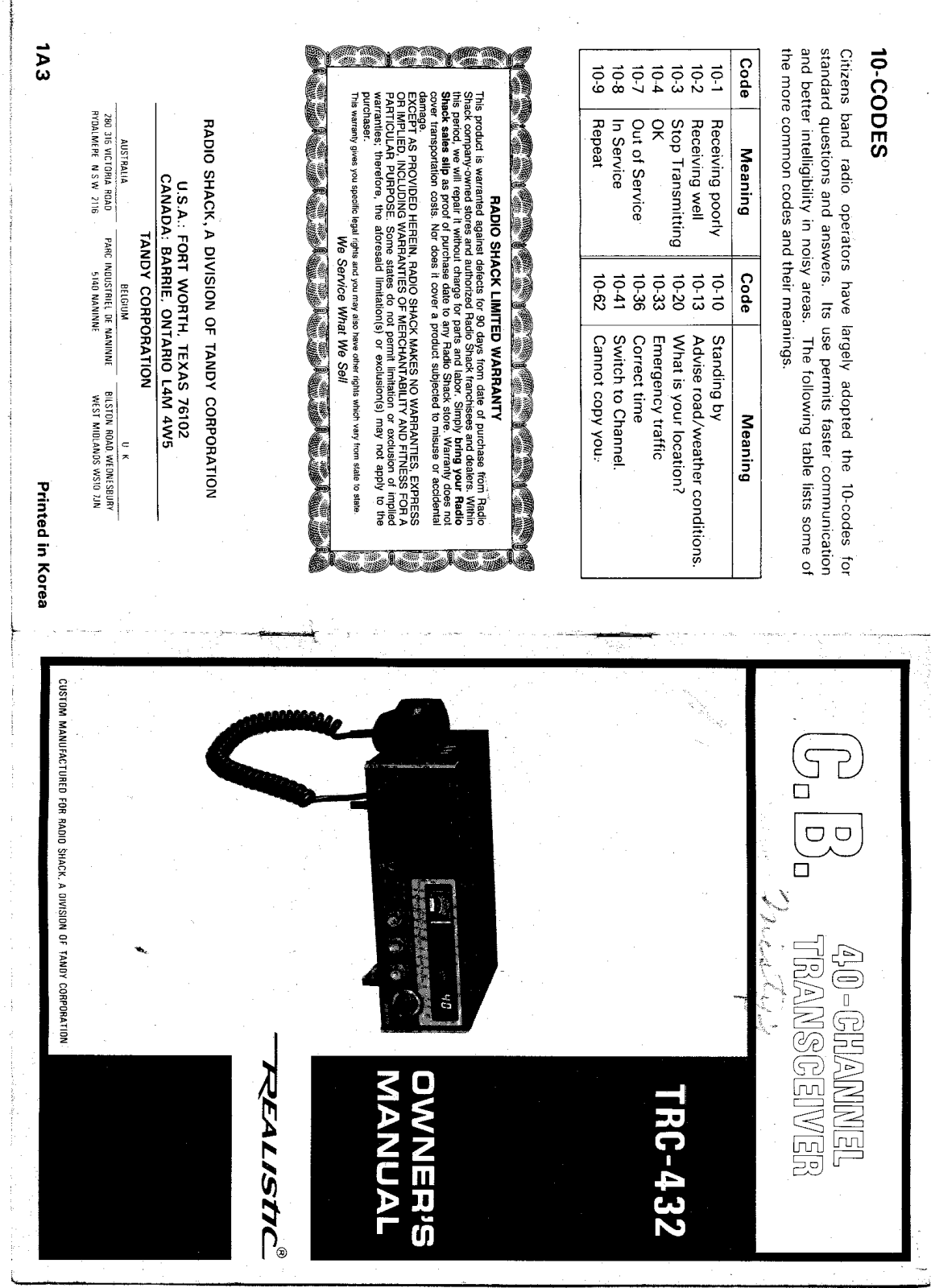 Realistic   RadioShack TRC-432 Owners Manual