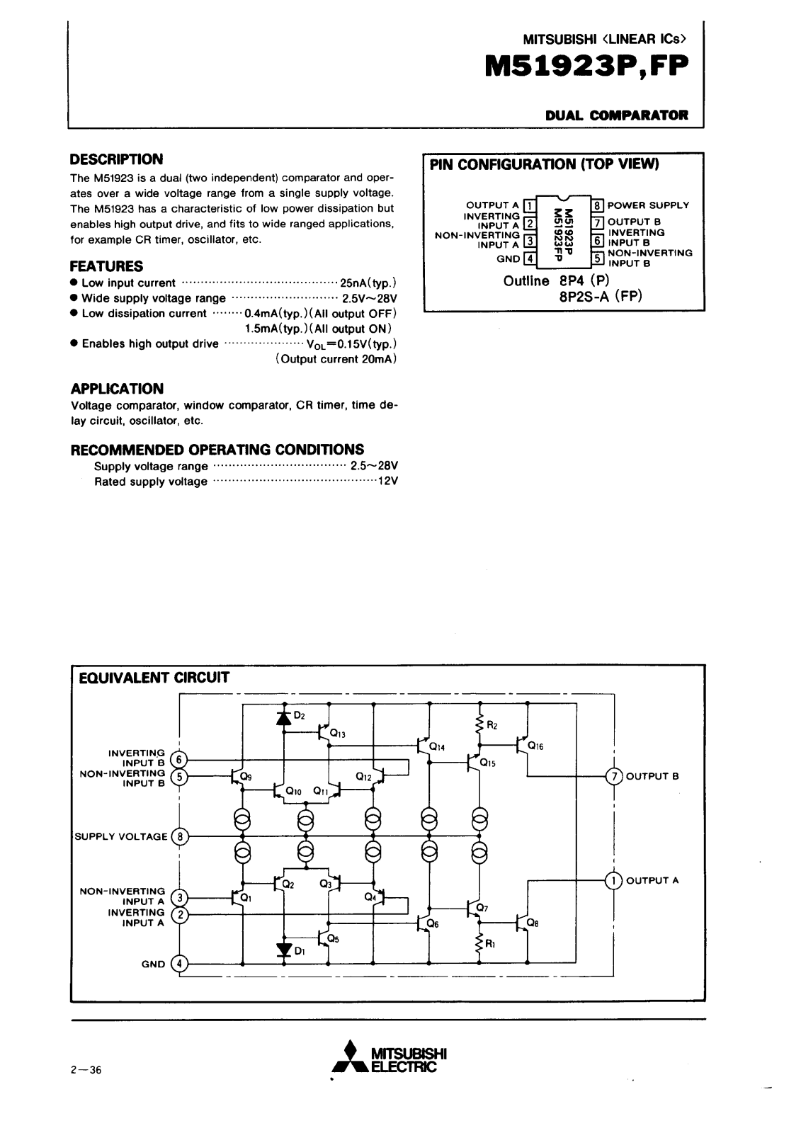 Mitsubishi M51923P, M51923FP Datasheet