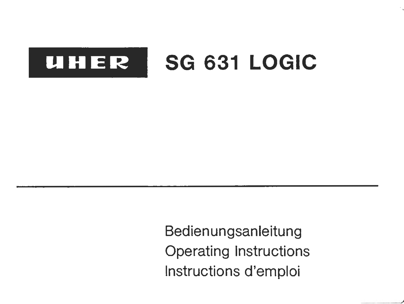 Uher SG-631 Owners manual