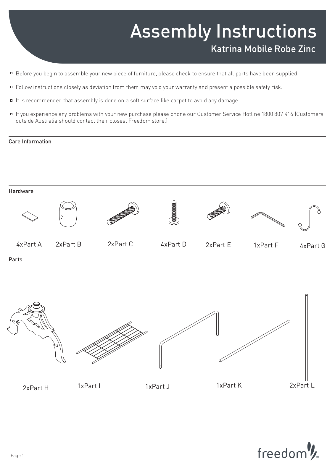 Freedom Katrina Mobile Robe Assembly Instruction