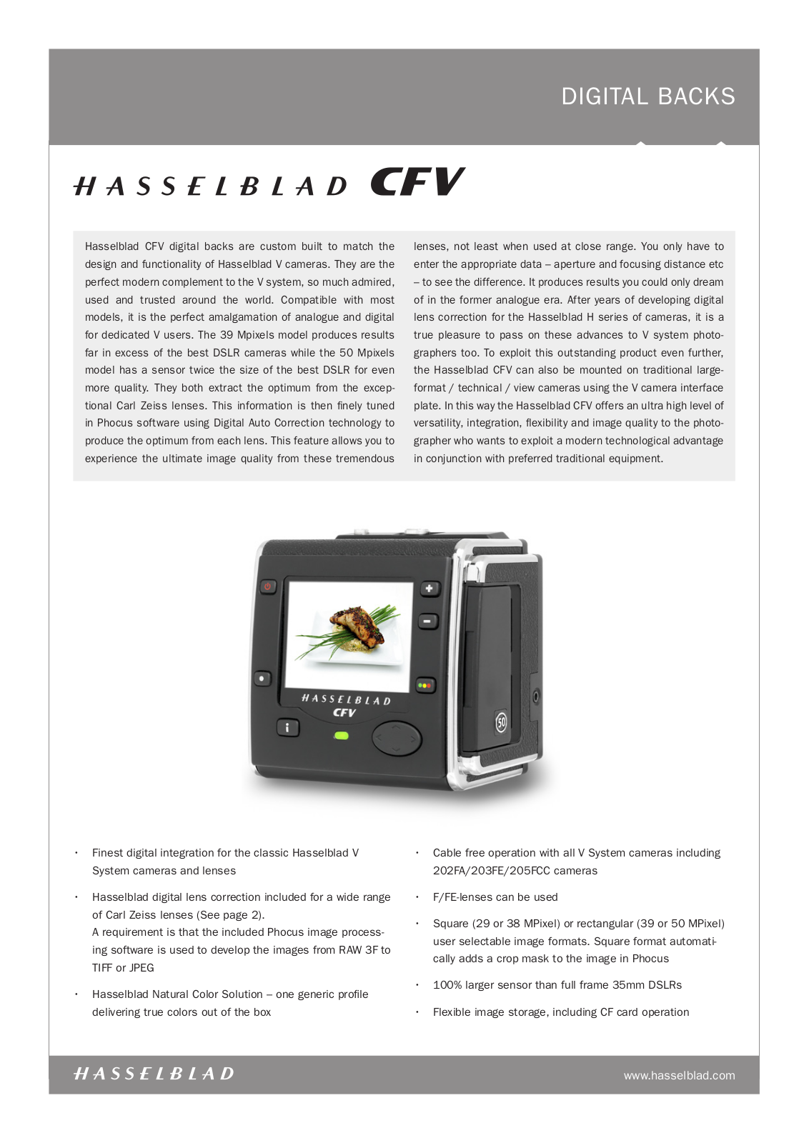 Hasselblad CFV-50  V1, CFV-39 DATASHEET