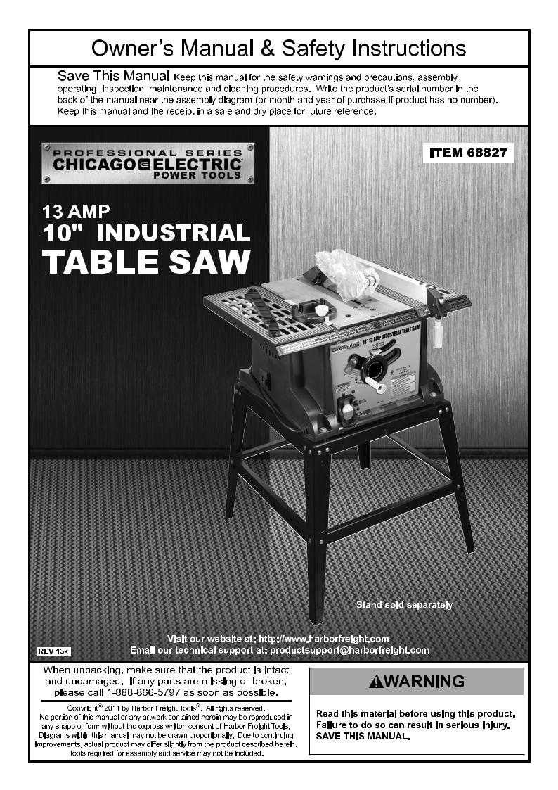 Harbor Freight Tools 68827 Product manual