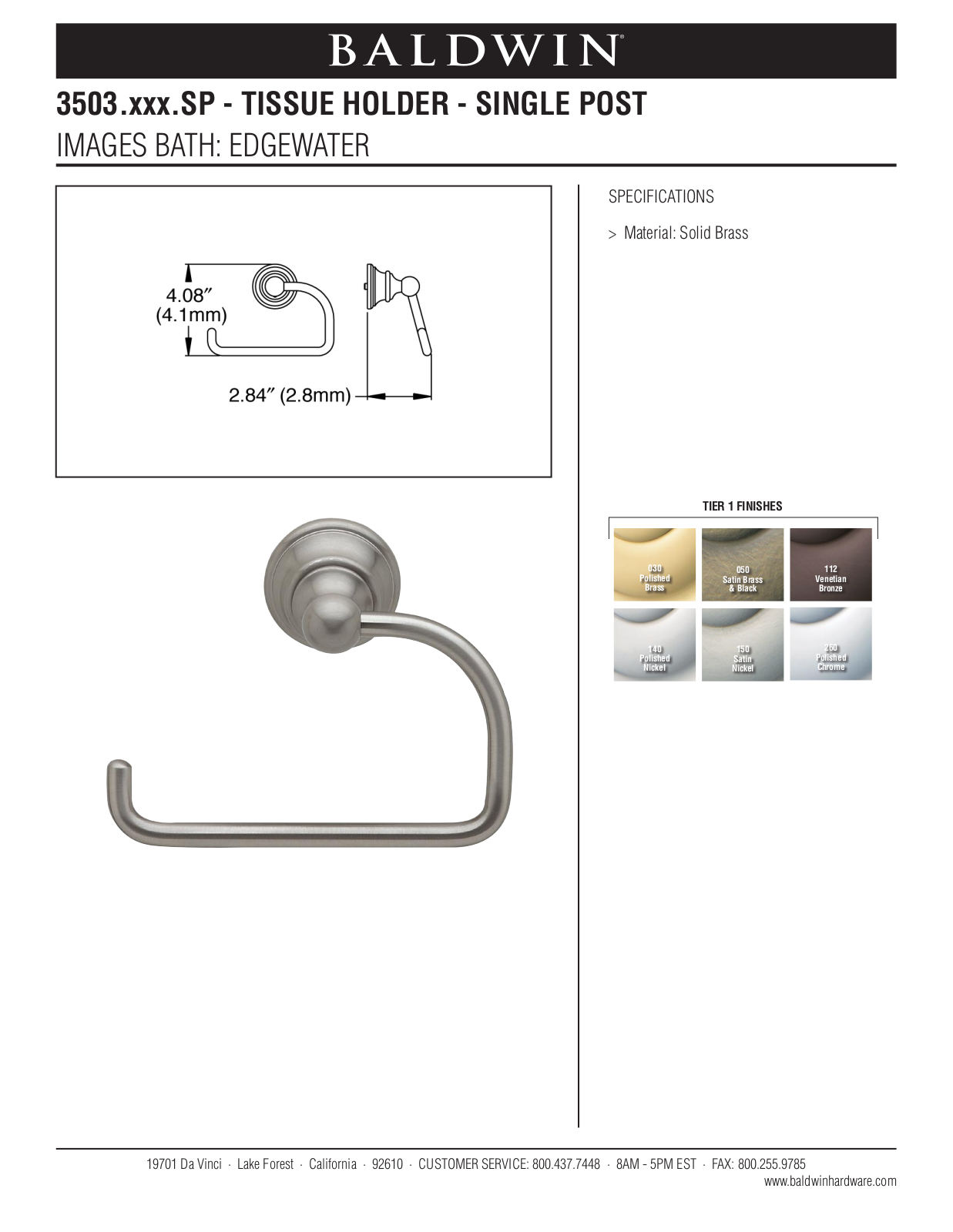 Baldwin Edgewater Towel Ring User Manual