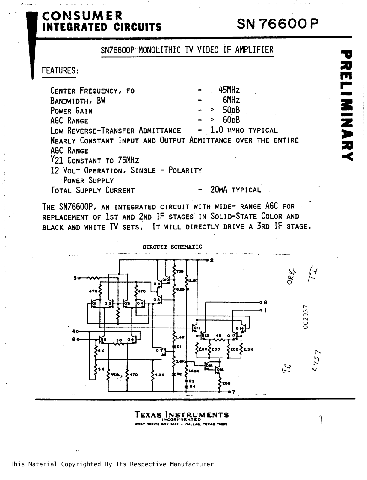 Datasheet SN76600P Specification - ManualMachine.com