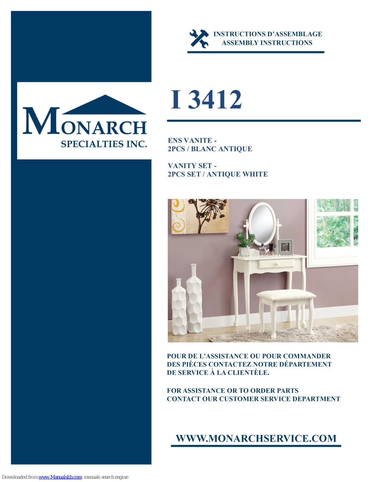 Monarch Specialties I 3412 Assembly Instructions Manual