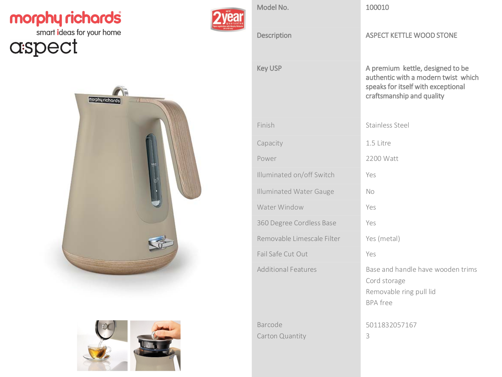 Morphy Richards 240010100010 Specifications Sheet