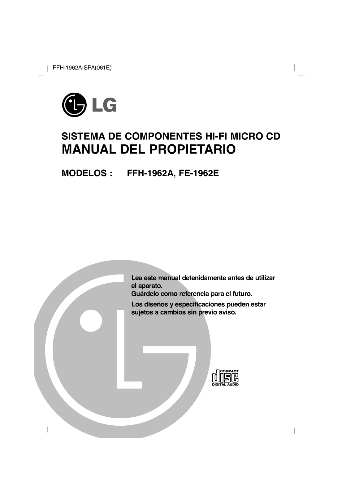 Lg FFH-1962A, FE-1962E User Manual