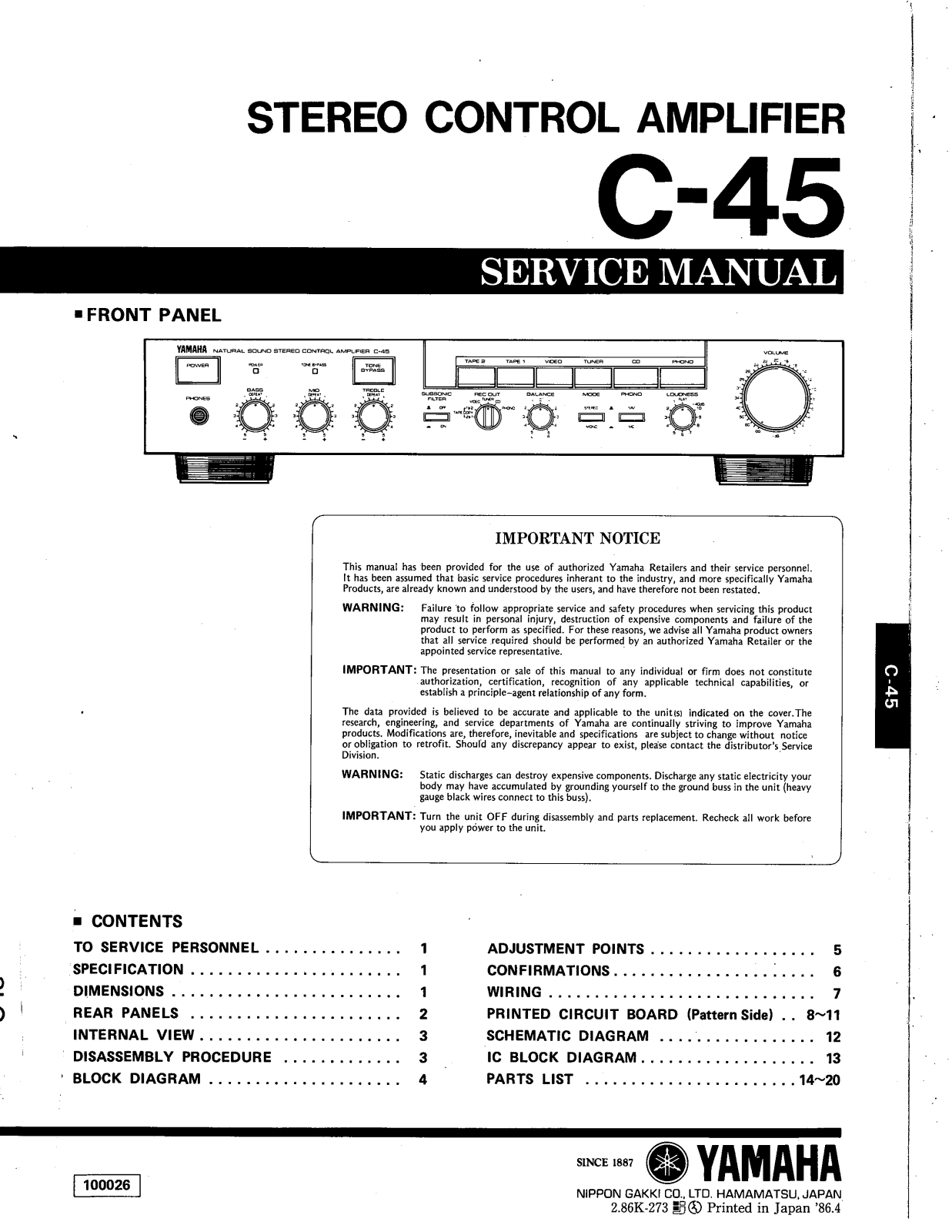 Yamaha C-45 Service Manual