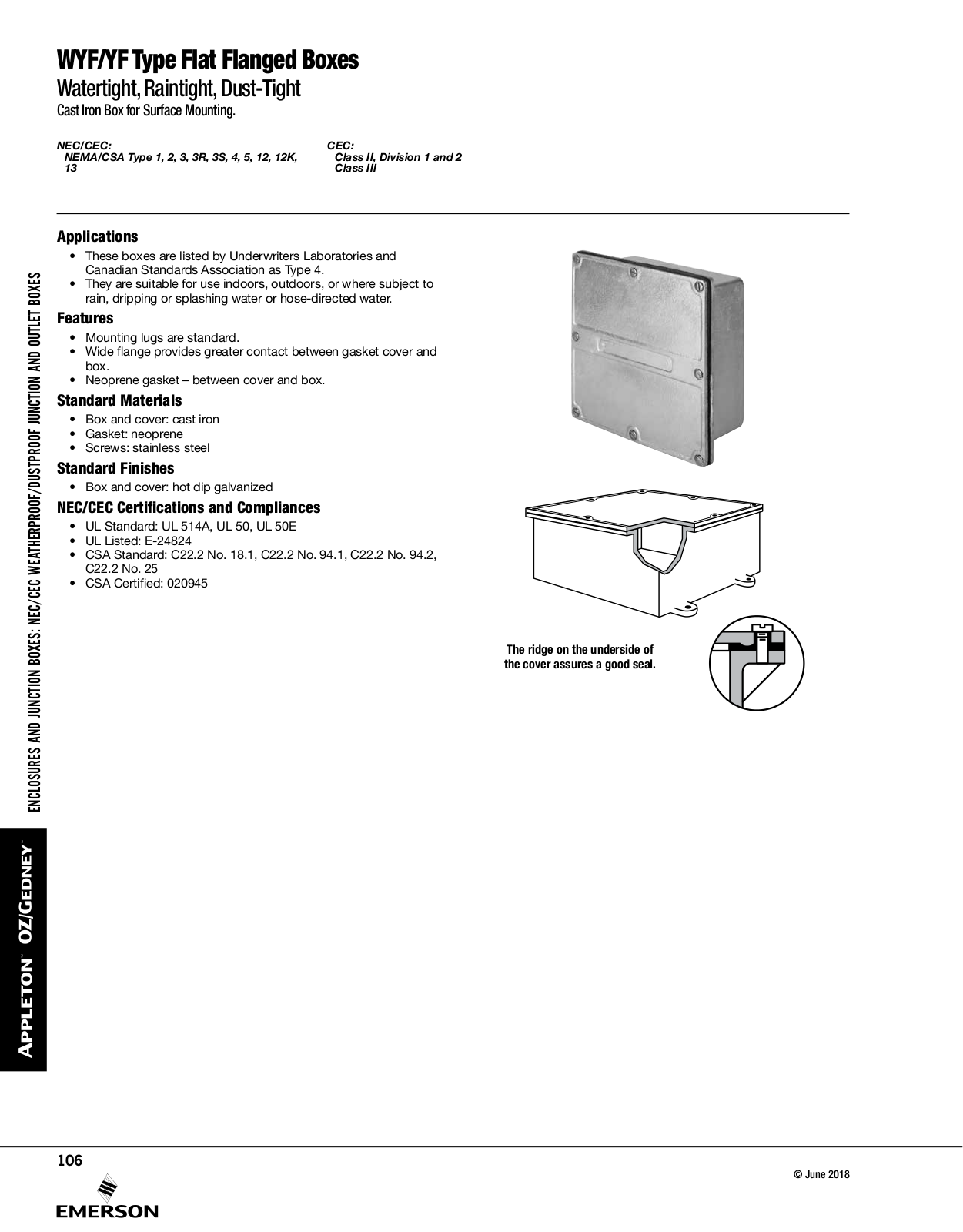 Appleton WYF Type Flat Flanged Boxes, YF Type Flat Flanged Boxes Catalog Page