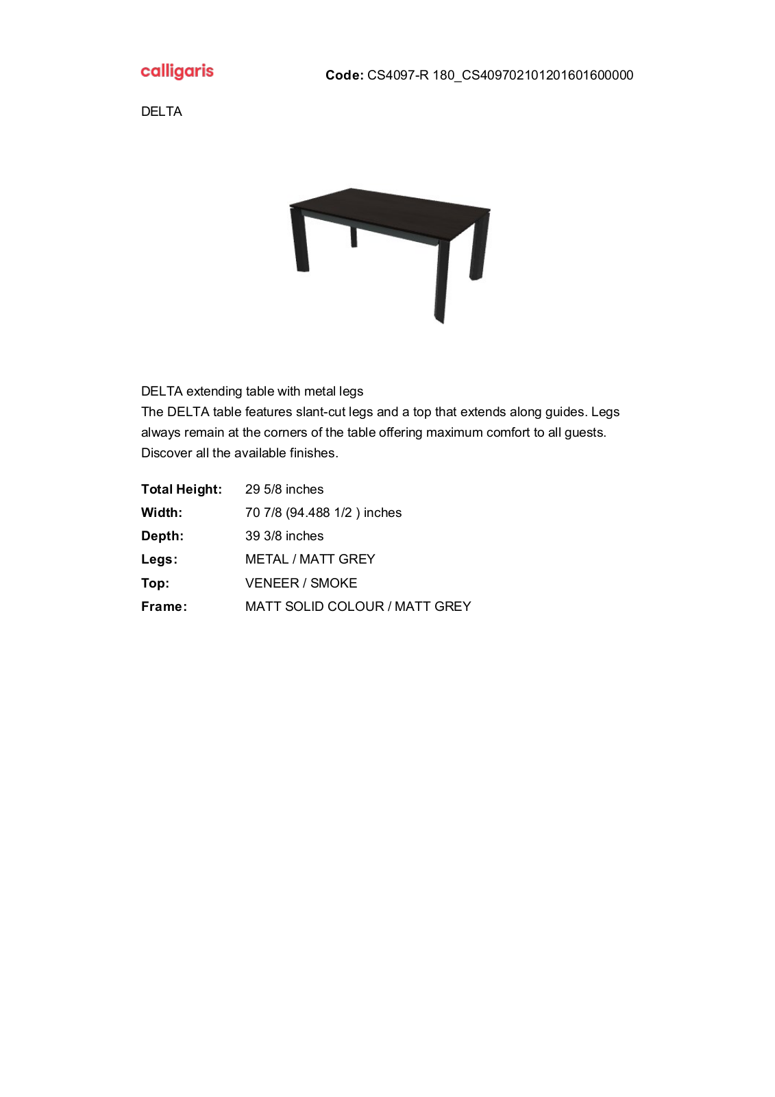 Calligaris GN2539 Specifications - ManualMachine.com