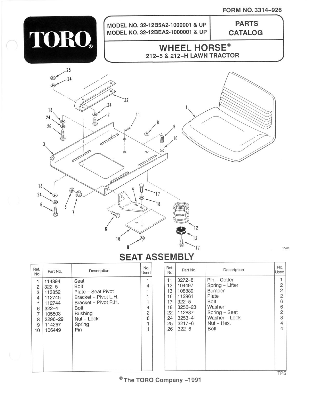 Toro 32-12B5A2, 32-12BEA2 Parts Catalogue